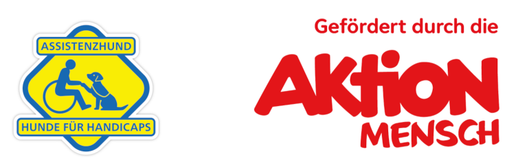 Dieses Bild zeigt links das gelbe HfH Logo und rechts in roten Buchstaben: Gefördert durch die Aktion Mensch. 